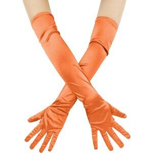 Women's Evening Orange Long Satin Gloves Elbow Length Formal Party Prom Wear